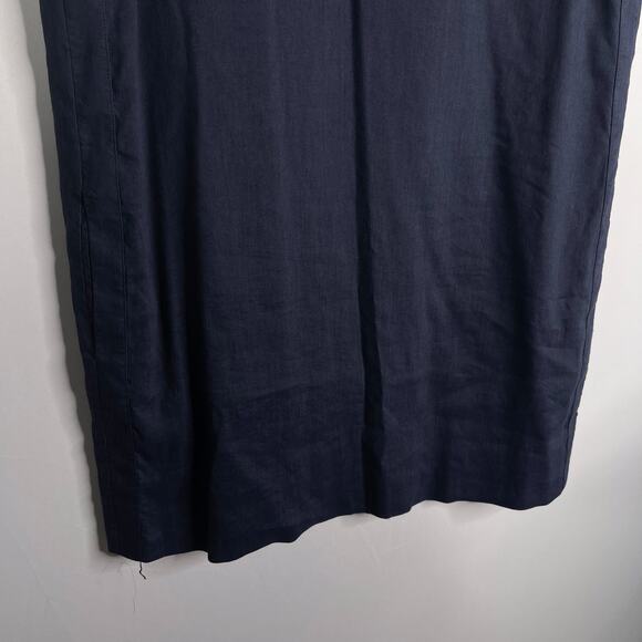 Theory 10 Navy Blue Didianne Linen Sleeveless Shift Dress Straight Cut Pockets - Picture 4 of 9